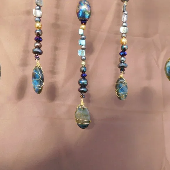 (Dragons Jewels) Driftwood Suncatcher Mobile Natural Labradorite abalone beads